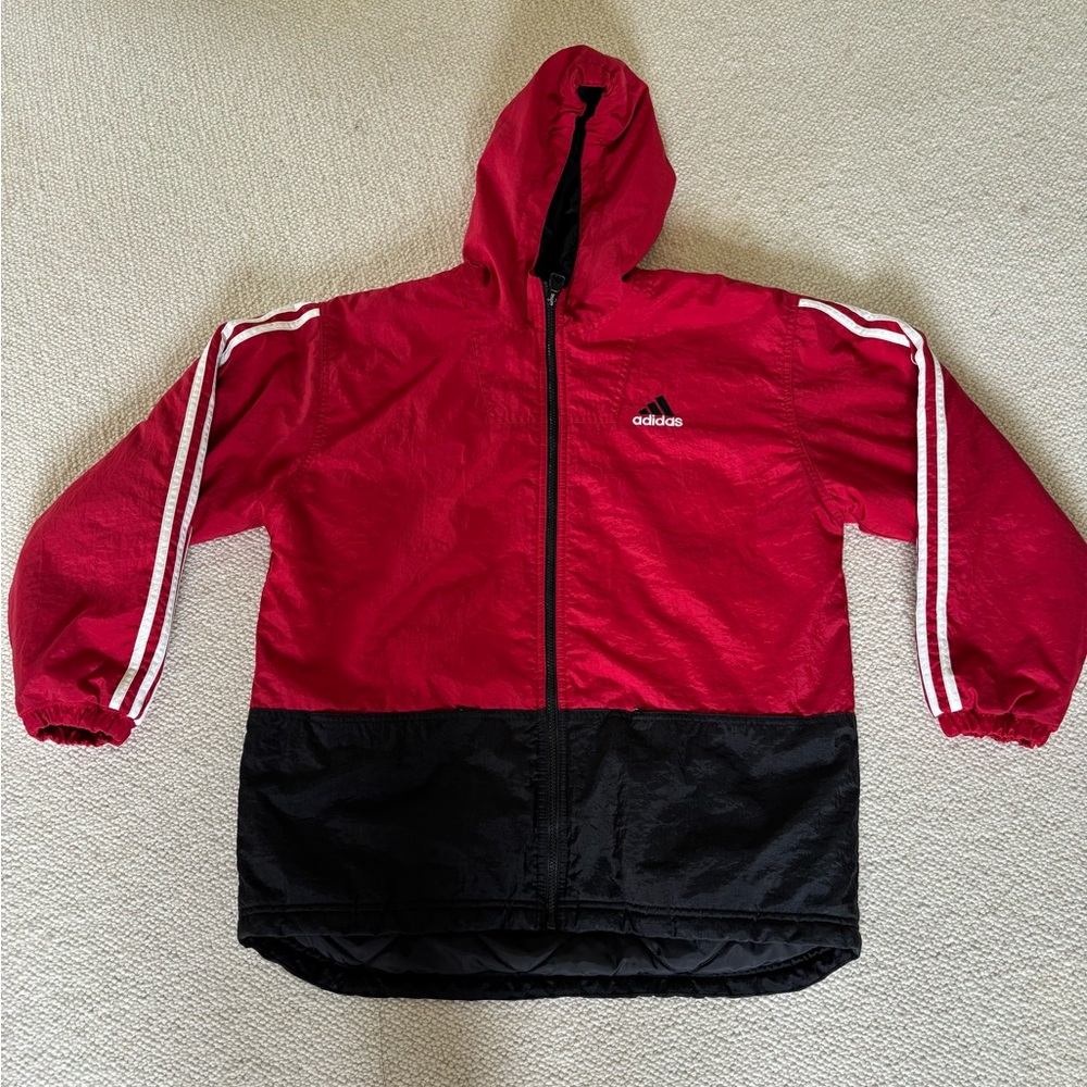 ADIDAS VINTAGE red/black nylon jacket. Hood. Men’s Large.